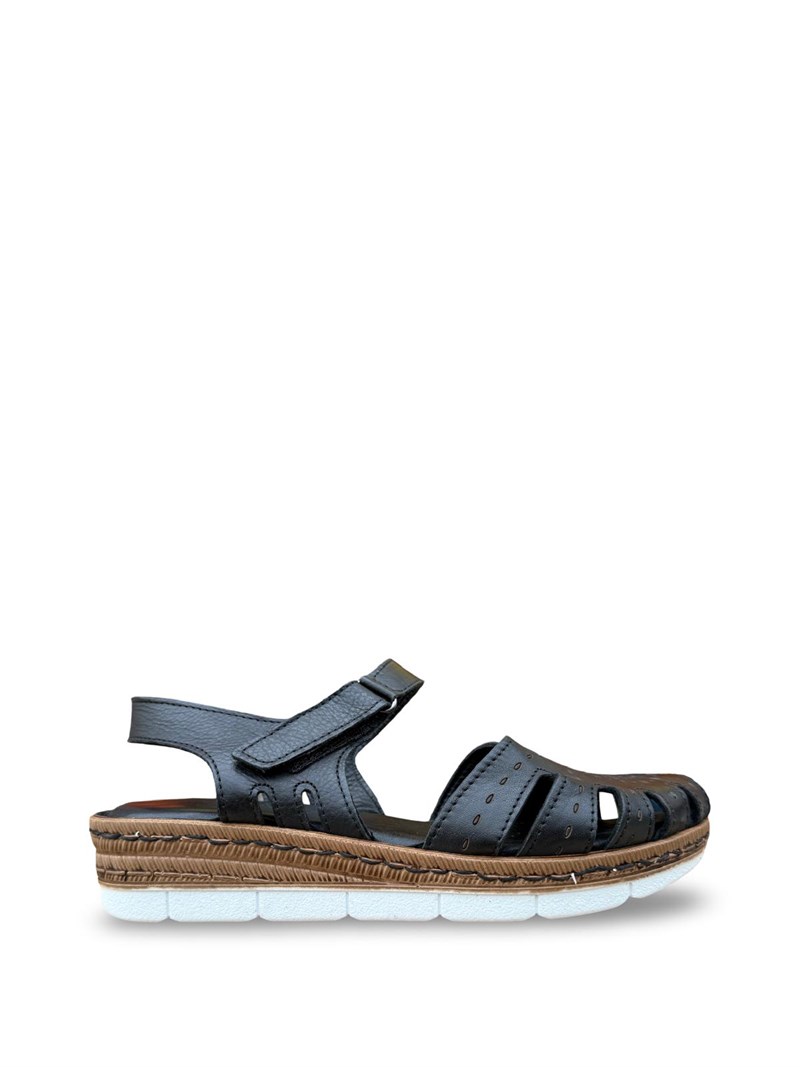 Yalınayak C22380 Hakiki Deri Kadın Comfort Taban Sandalet Siyah