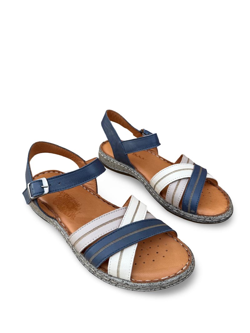 Yalınayak C22382 Hakiki Deri Kadın Comfort Taban Sandalet Lacivert