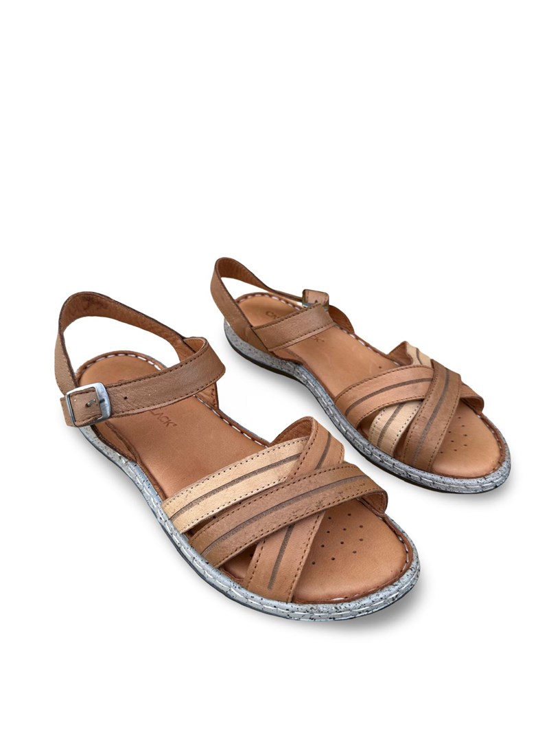 Yalınayak C22382 Hakiki Deri Kadın Comfort Taban Sandalet Taba