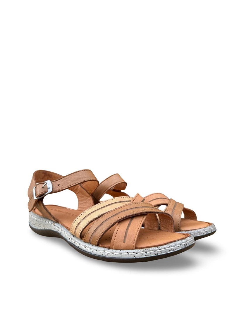 Yalınayak C22382 Hakiki Deri Kadın Comfort Taban Sandalet Taba