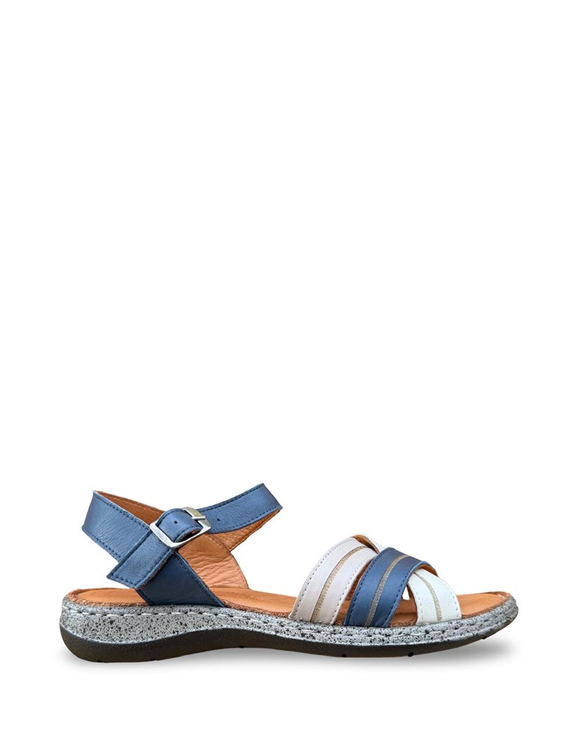 Yalınayak C22382 Hakiki Deri Kadın Comfort Taban Sandalet Lacivert