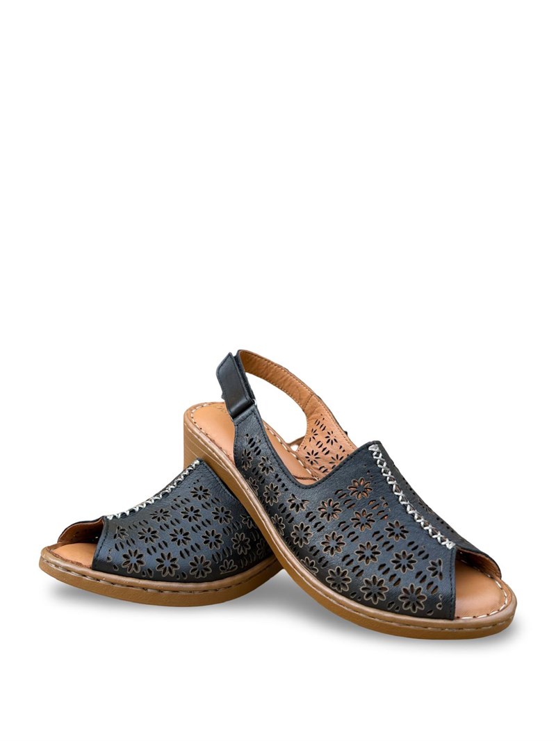 Yalınayak C45223-1 Hakiki Deri Kadın Comfort Taban Sandalet Siyah