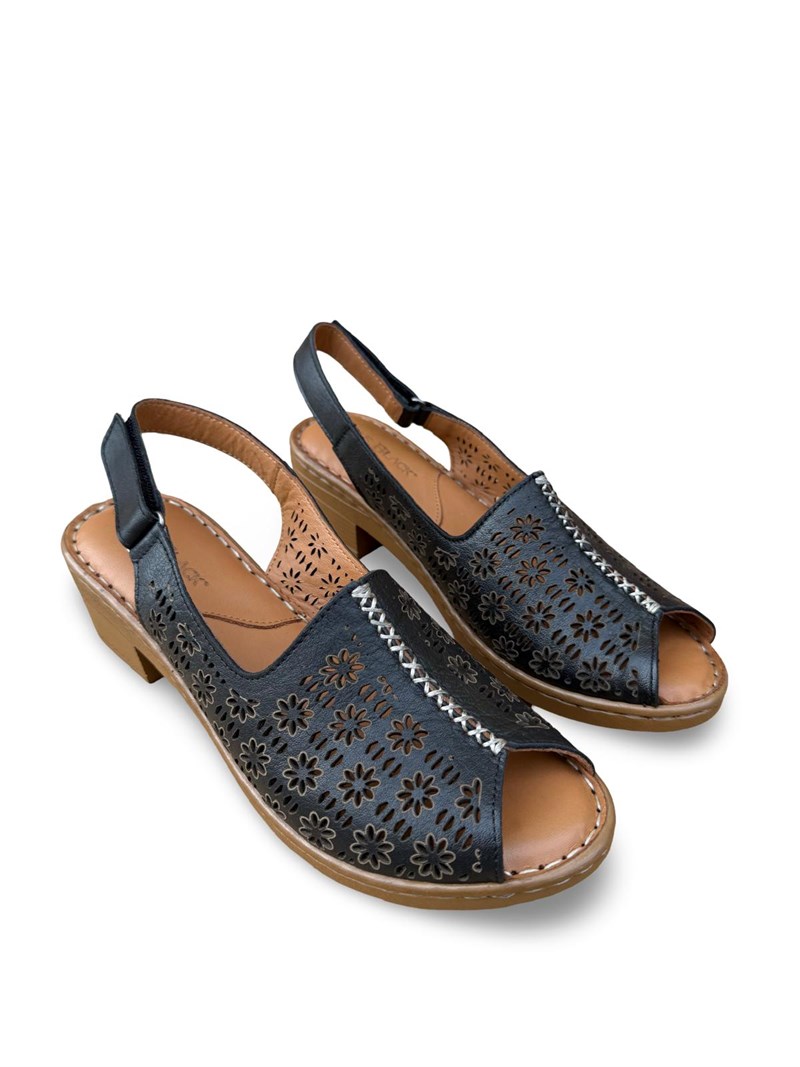 Yalınayak C45223-1 Hakiki Deri Kadın Comfort Taban Sandalet Siyah