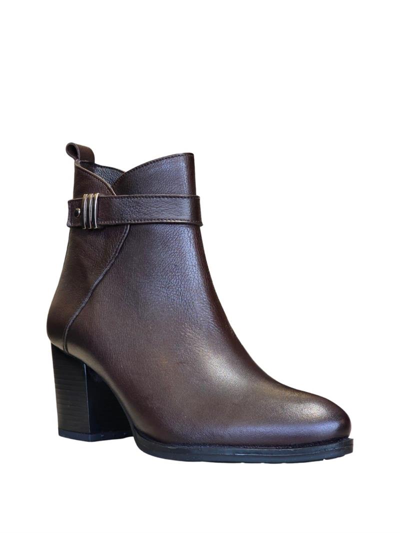 Yalınayak C86608-1  Hakiki Deri Topuklu Kadın Bot Kahve