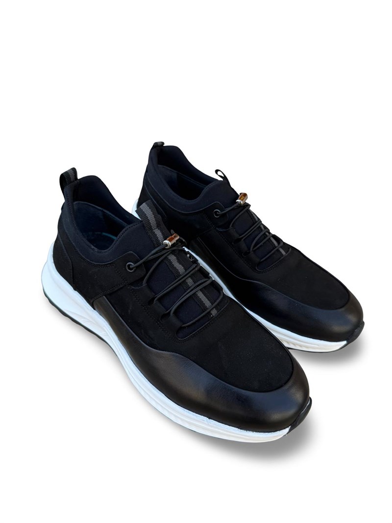 Yalınayak F3297 Hakiki Deri Eva Taban Erkek Sneaker Siyah Nubuk