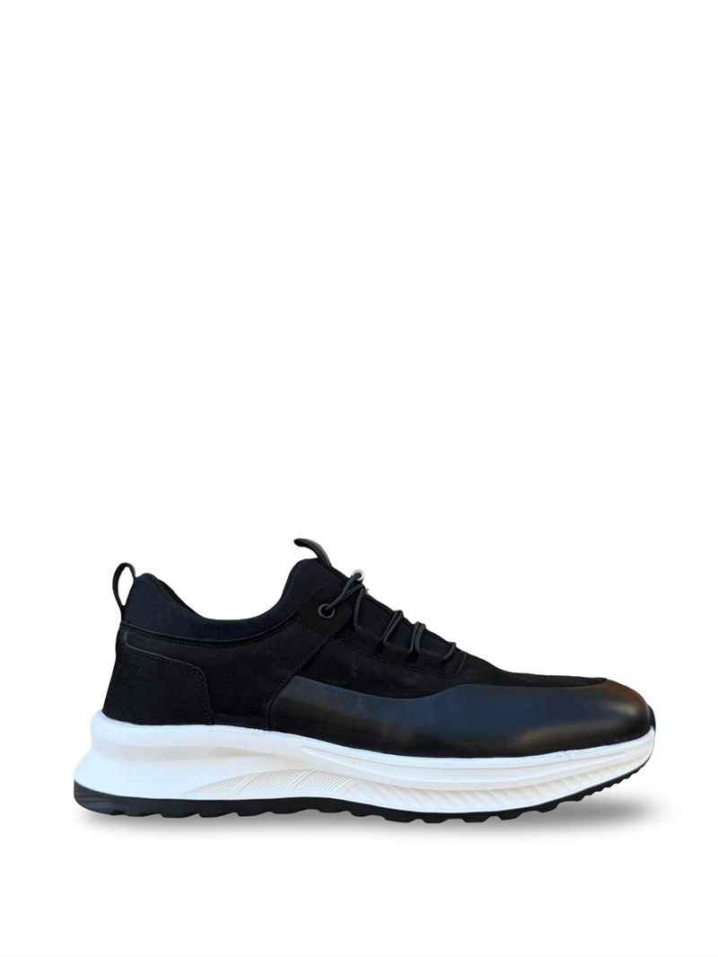 Yalınayak F3297 Hakiki Deri Eva Taban Erkek Sneaker Siyah Nubuk