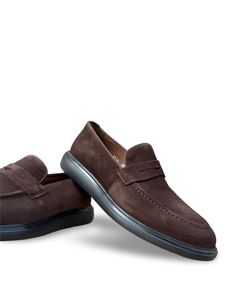 Yalınayak F3316 Hakiki Deri Erkek Loafer Ayakkabı Kahve Süet