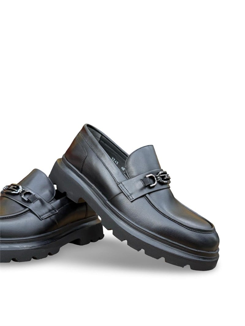 Yalınayak F3345 Hakiki Deri Erkek  Loafer Ayakkabı Siyah