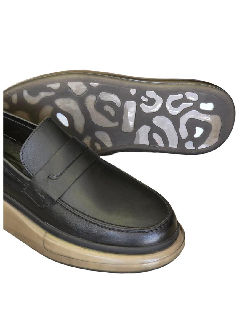 Yalınayak F9837 Hakiki Deri Erkek Şeffaf Tabanlı Babet Siyah