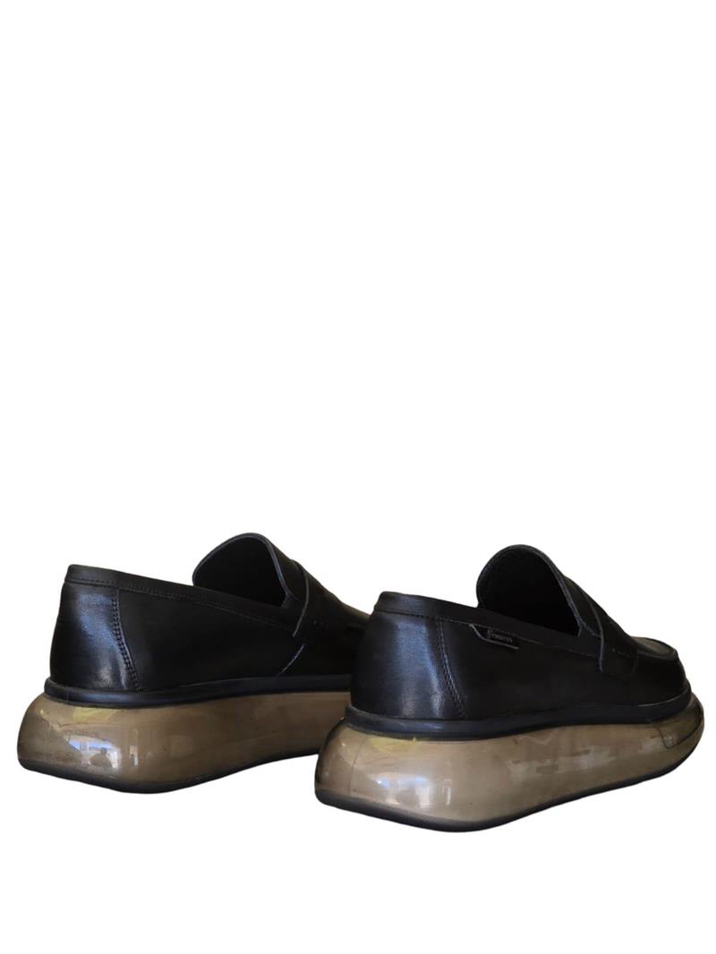 Yalınayak F9837 Hakiki Deri Erkek Şeffaf Tabanlı Babet Siyah