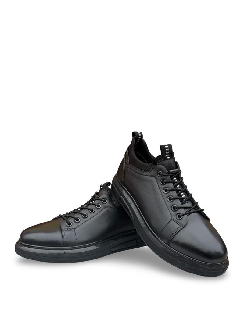 Yalınayak F9974 Hakiki Deri Comfort Taban Erkek Sneaker Ayakkabı Siyah