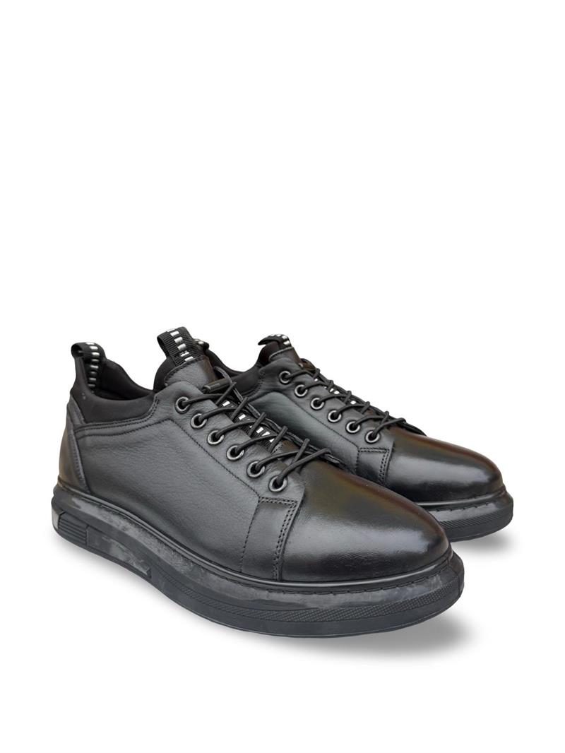 Yalınayak F9974 Hakiki Deri Comfort Taban Erkek Sneaker Ayakkabı Siyah