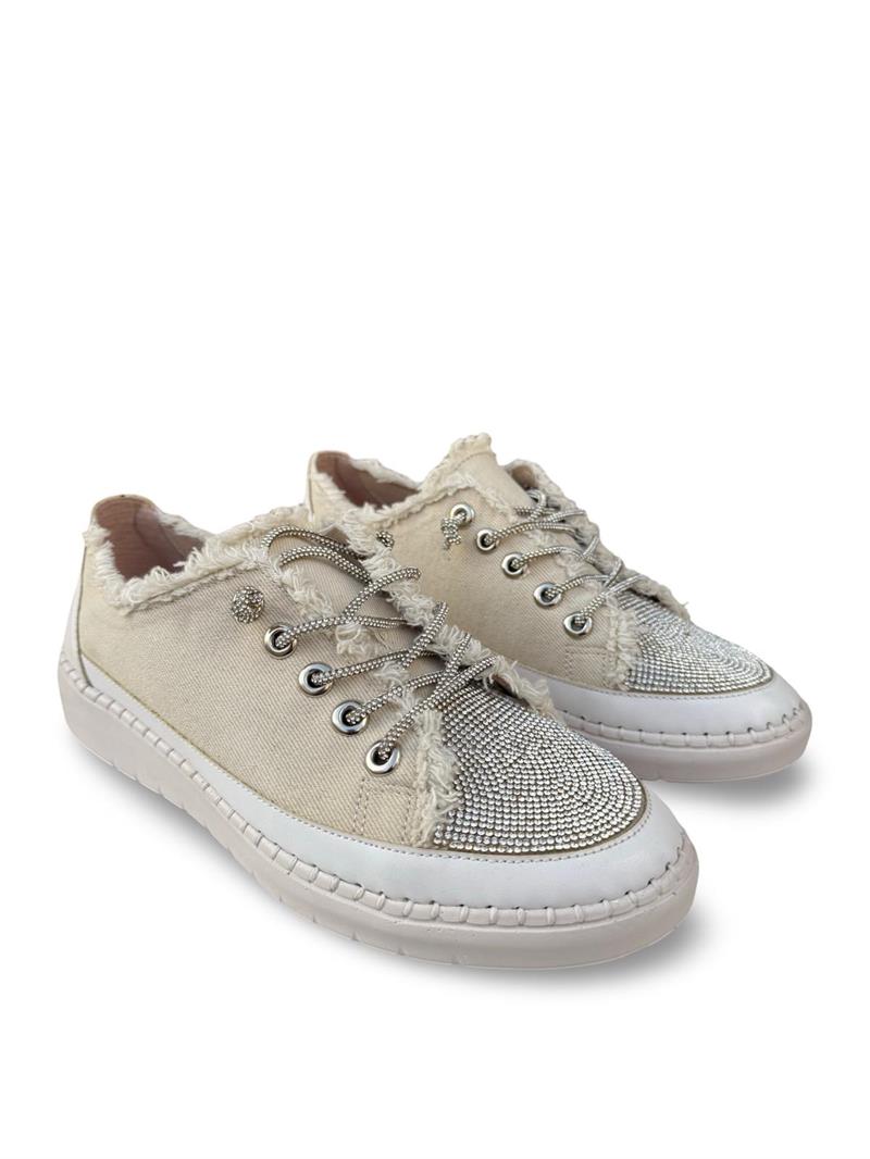 Yalınayak K1442406 Taş Detaylı Kadın Sneaker Spor Bej