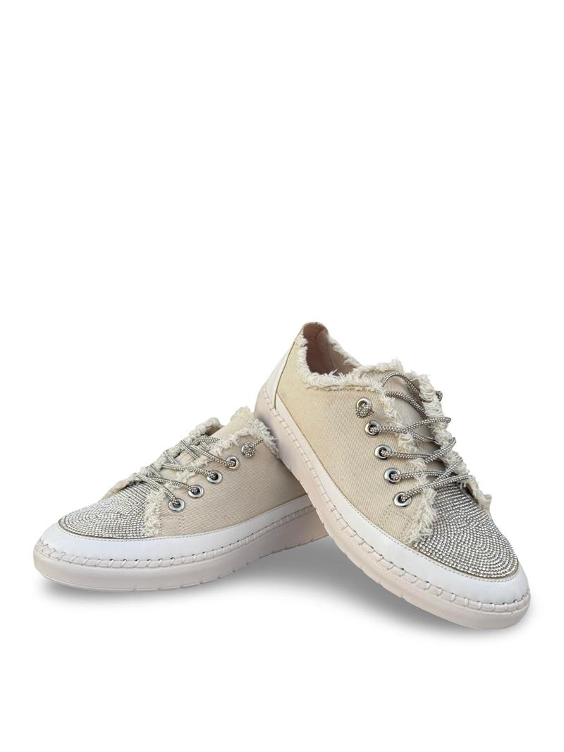 Yalınayak K1442406 Taş Detaylı Kadın Sneaker Spor Bej