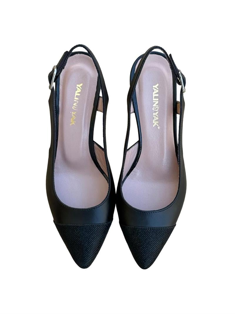 Yalınayak Krl1108 Hakiki Deri Arkası Açık Kadın Stiletto Siyah