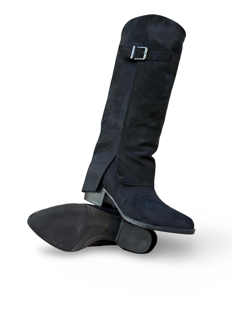 Yalınayak Lpy1258 Paça GörünümlüTopuklu Kadın Çizme Siyah Süet