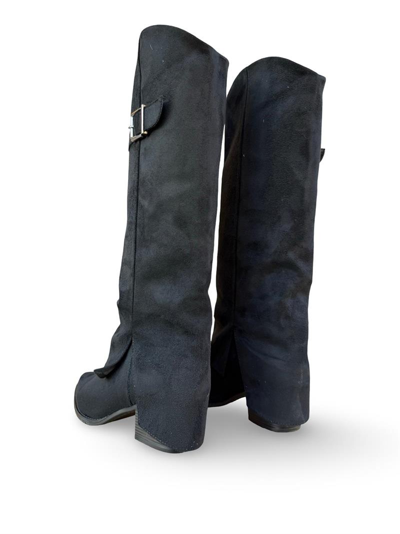 Yalınayak Lpy1258 Paça GörünümlüTopuklu Kadın Çizme Siyah Süet