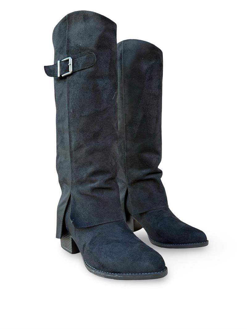 Yalınayak Lpy1258 Paça GörünümlüTopuklu Kadın Çizme Siyah Süet