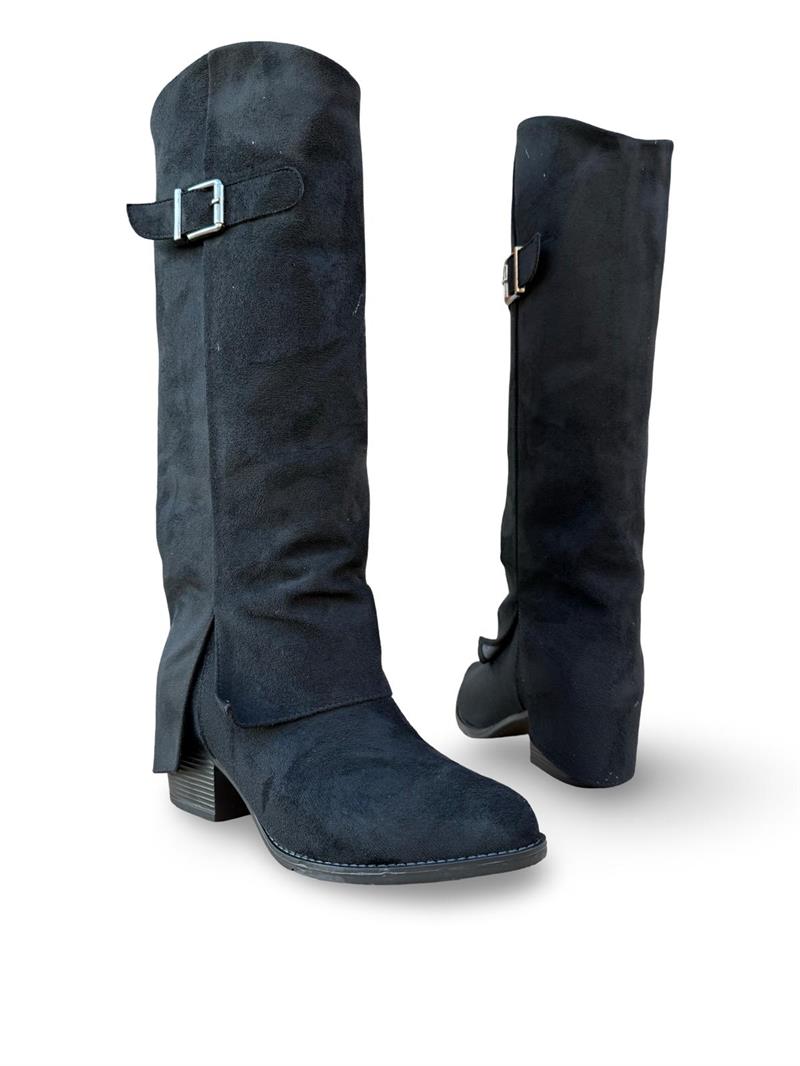 Yalınayak Lpy1258 Paça GörünümlüTopuklu Kadın Çizme Siyah Süet