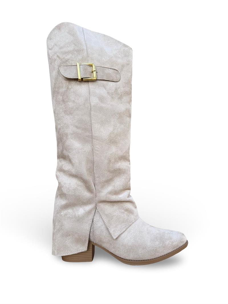 Yalınayak Lpy1258 Paça GörünümlüTopuklu Kadın Çizme Bej Süet