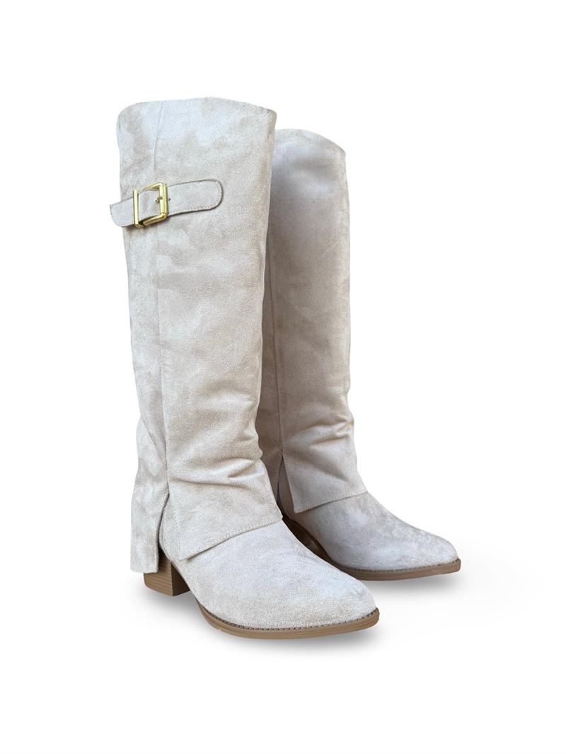 Yalınayak Lpy1258 Paça GörünümlüTopuklu Kadın Çizme Bej Süet