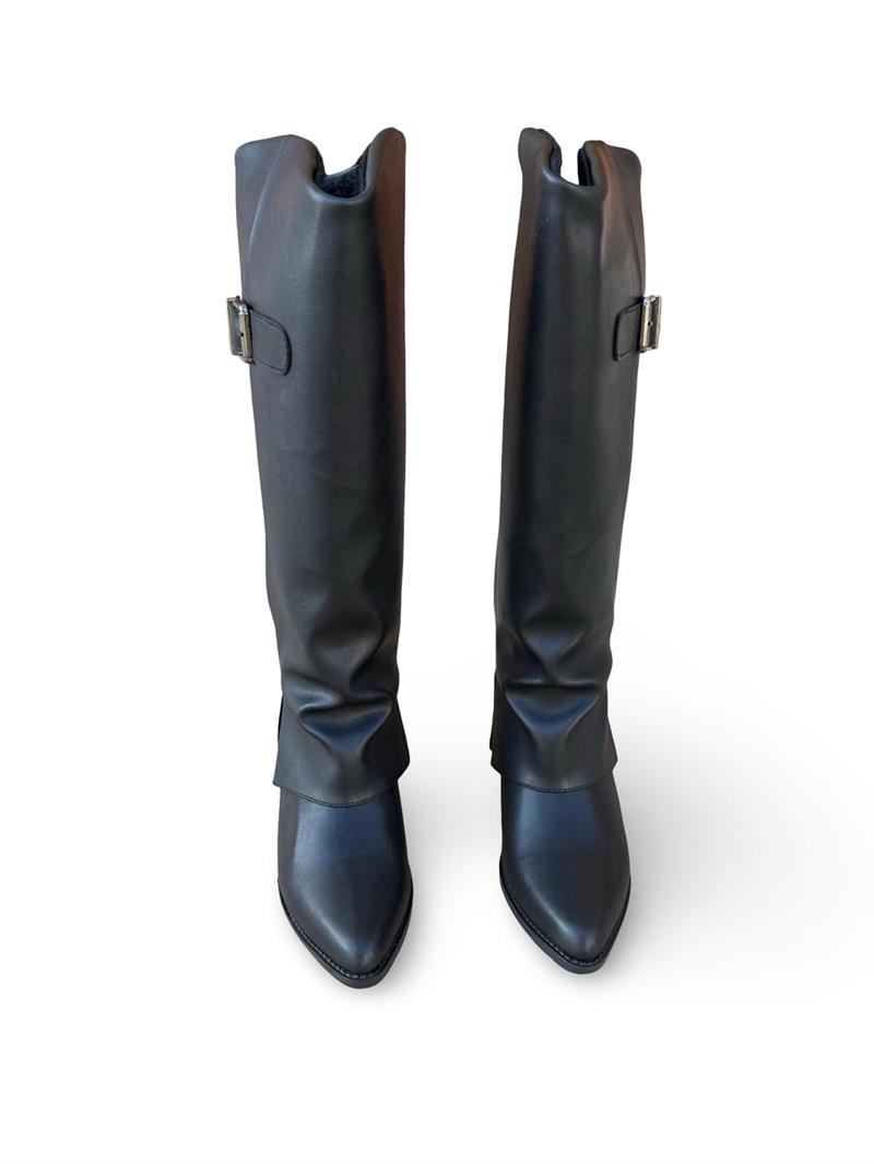 Yalınayak Lpy1258 Paça GörünümlüTopuklu Kadın Çizme Siyah Mat