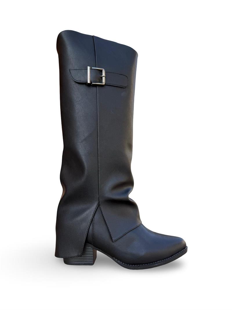 Yalınayak Lpy1258 Paça GörünümlüTopuklu Kadın Çizme Siyah Mat