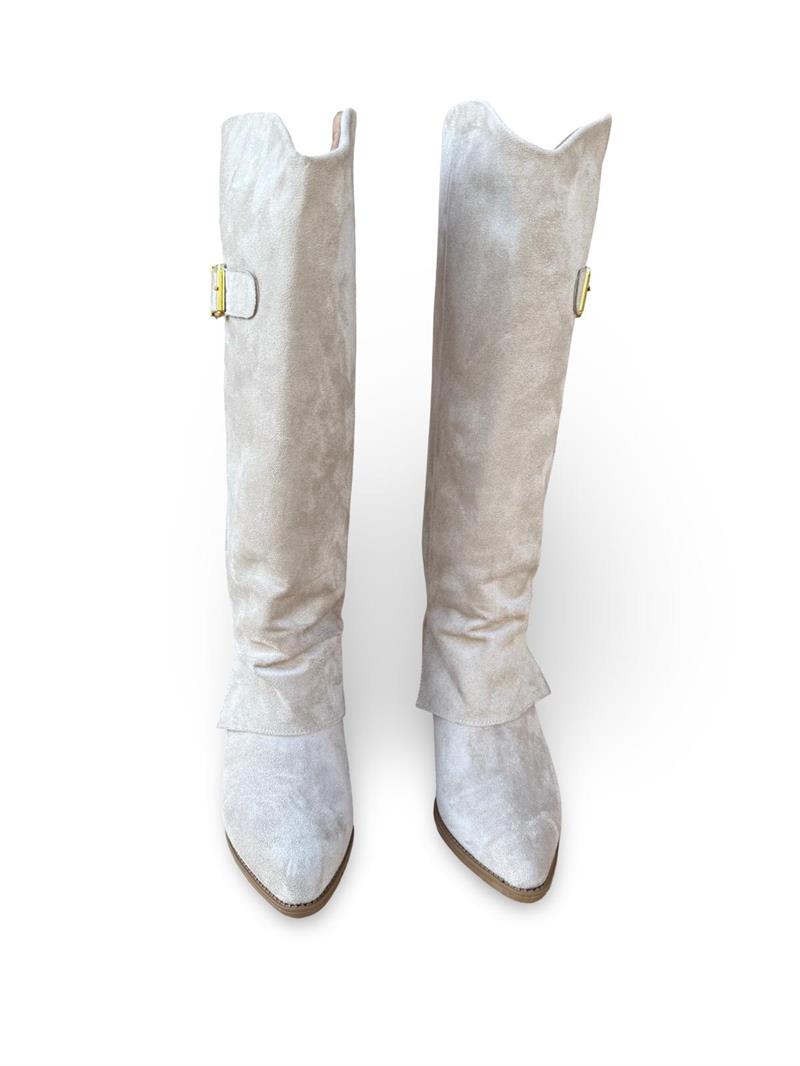 Yalınayak Lpy1258 Paça GörünümlüTopuklu Kadın Çizme Bej Süet