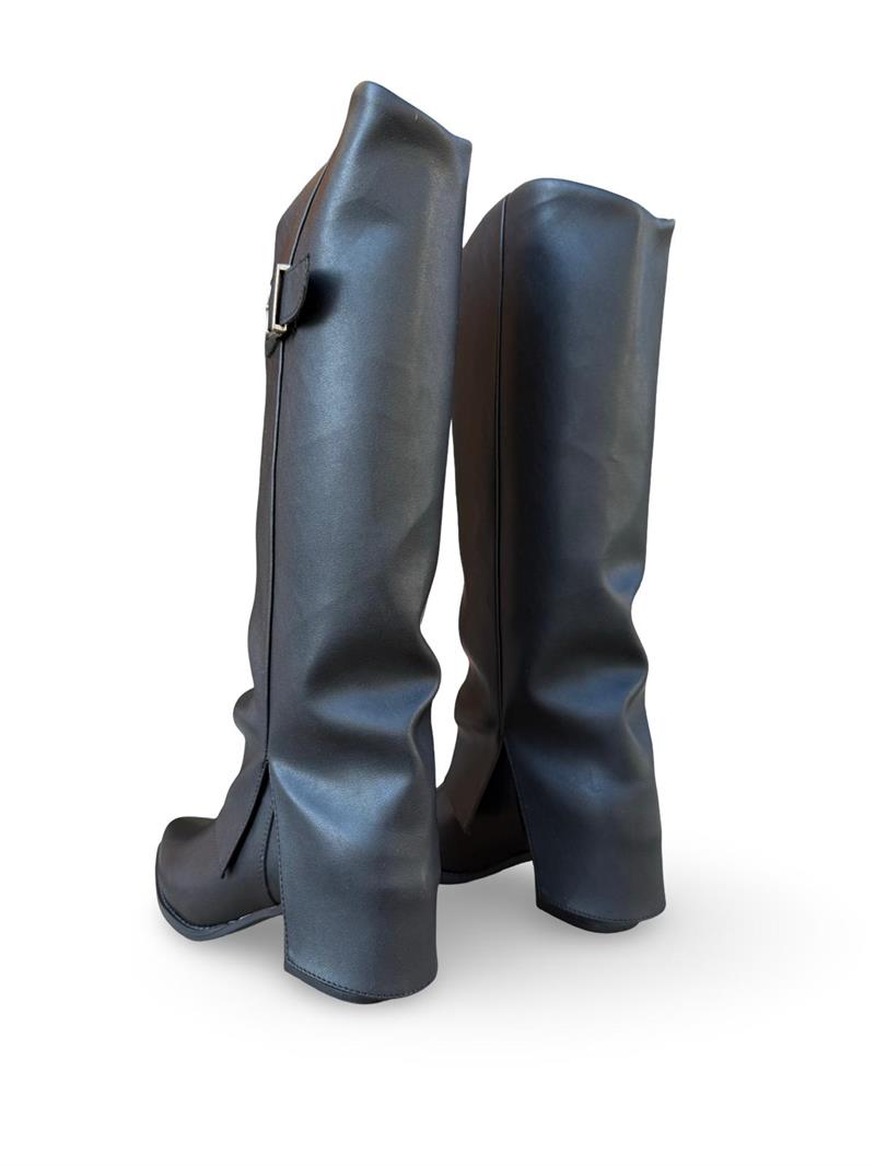 Yalınayak Lpy1258 Paça GörünümlüTopuklu Kadın Çizme Siyah Mat