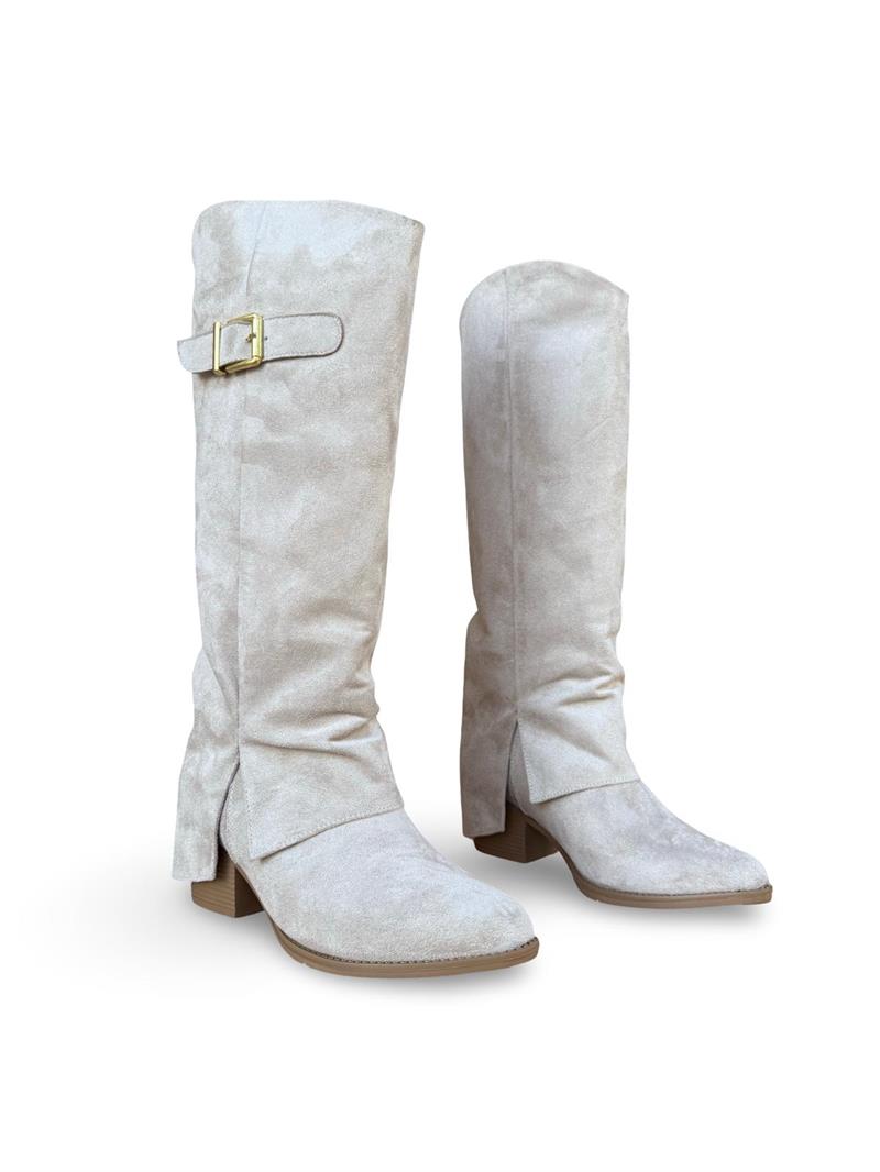 Yalınayak Lpy1258 Paça GörünümlüTopuklu Kadın Çizme Bej Süet