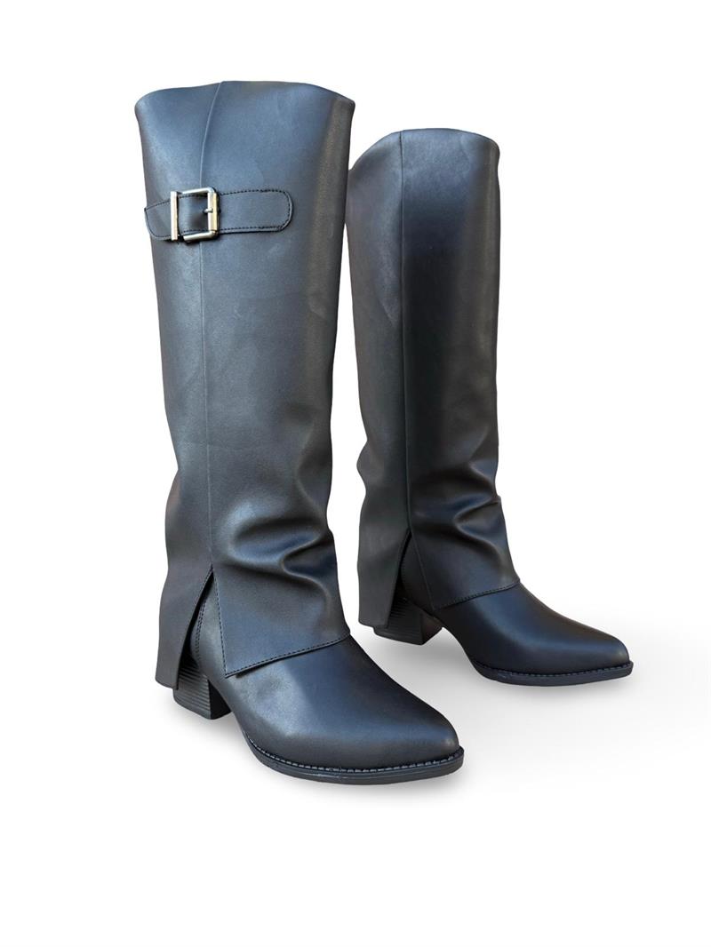 Yalınayak Lpy1258 Paça GörünümlüTopuklu Kadın Çizme Siyah Mat