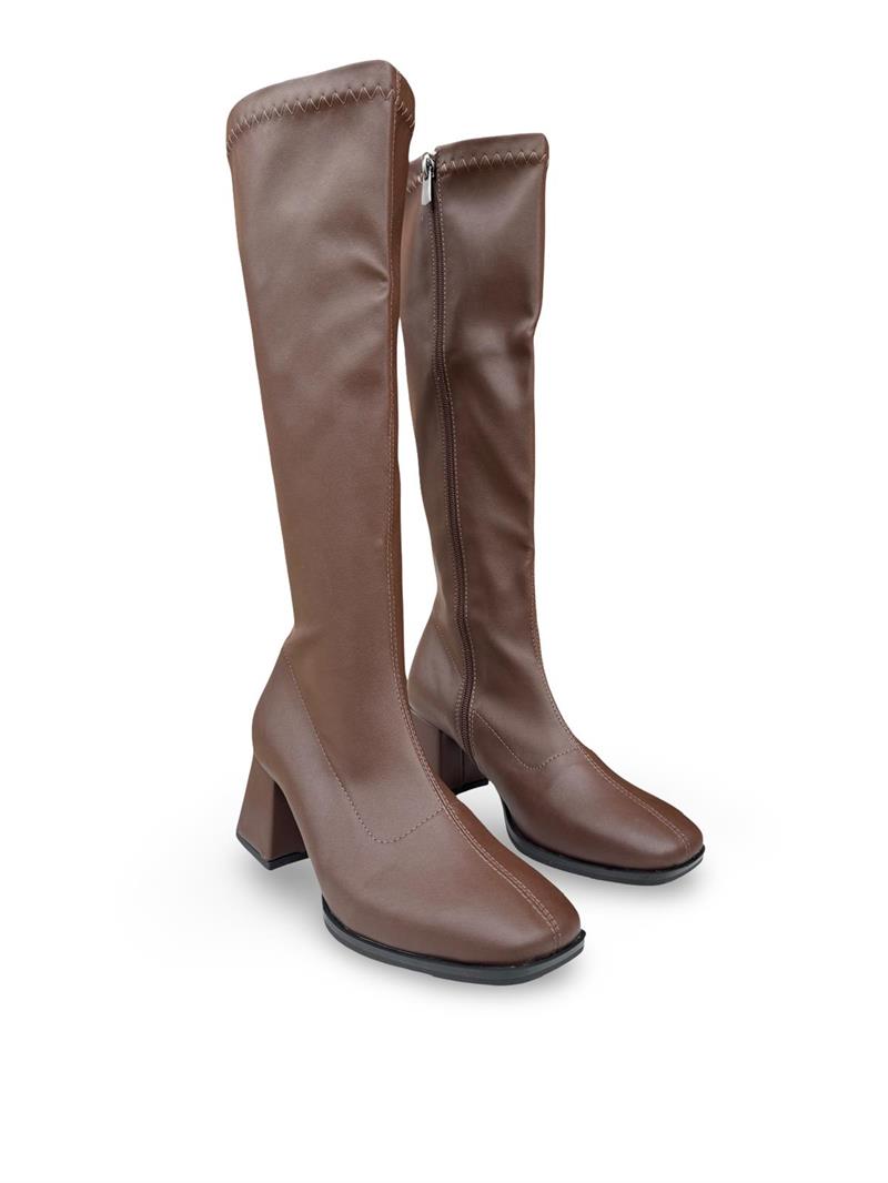 Yalınayak Lpy1260 Küt Burun Kadın Streç Çizme Kahve