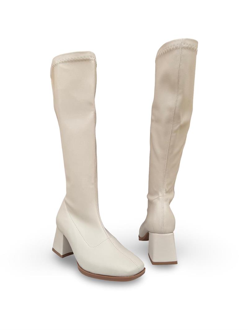 Yalınayak Lpy1260 Küt Burun Kadın Streç Çizme Bej