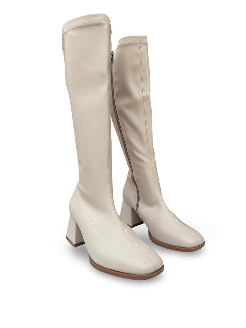 Yalınayak Lpy1260 Küt Burun Kadın Streç Çizme Bej