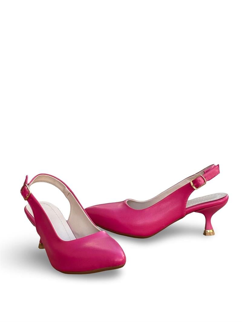 Yalınayak Lpy910 Arkası Açık Kısa Topuk Kadın Stiletto Fuşya