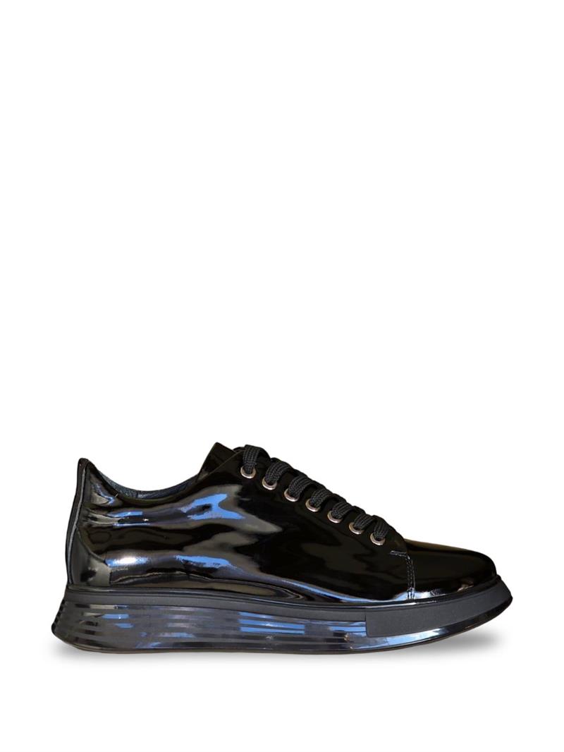 Yalınayak M15275 Hakiki Deri Erkek Sneaker Siyah Rugan