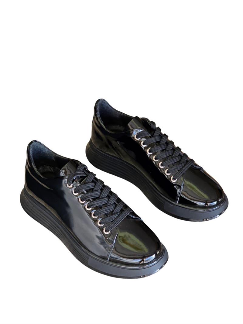 Yalınayak M15275 Hakiki Deri Erkek Sneaker Siyah Rugan
