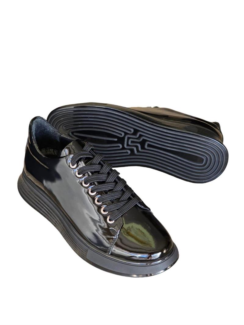Yalınayak M15275 Hakiki Deri Erkek Sneaker Siyah Rugan