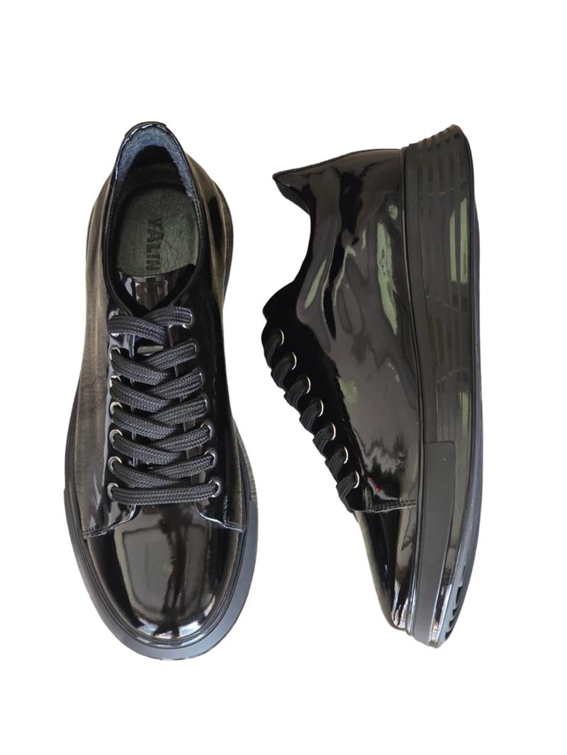 Yalınayak M15275 Hakiki Deri Erkek Sneaker Siyah Rugan