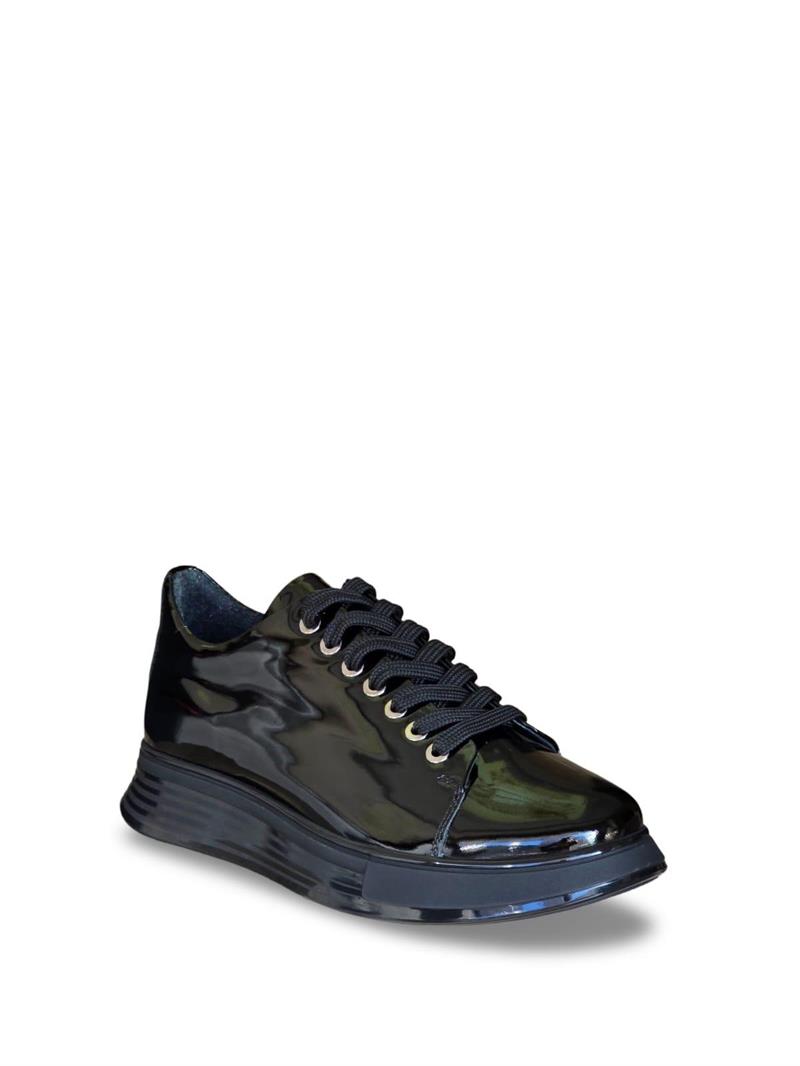 Yalınayak M15275 Hakiki Deri Erkek Sneaker Siyah Rugan