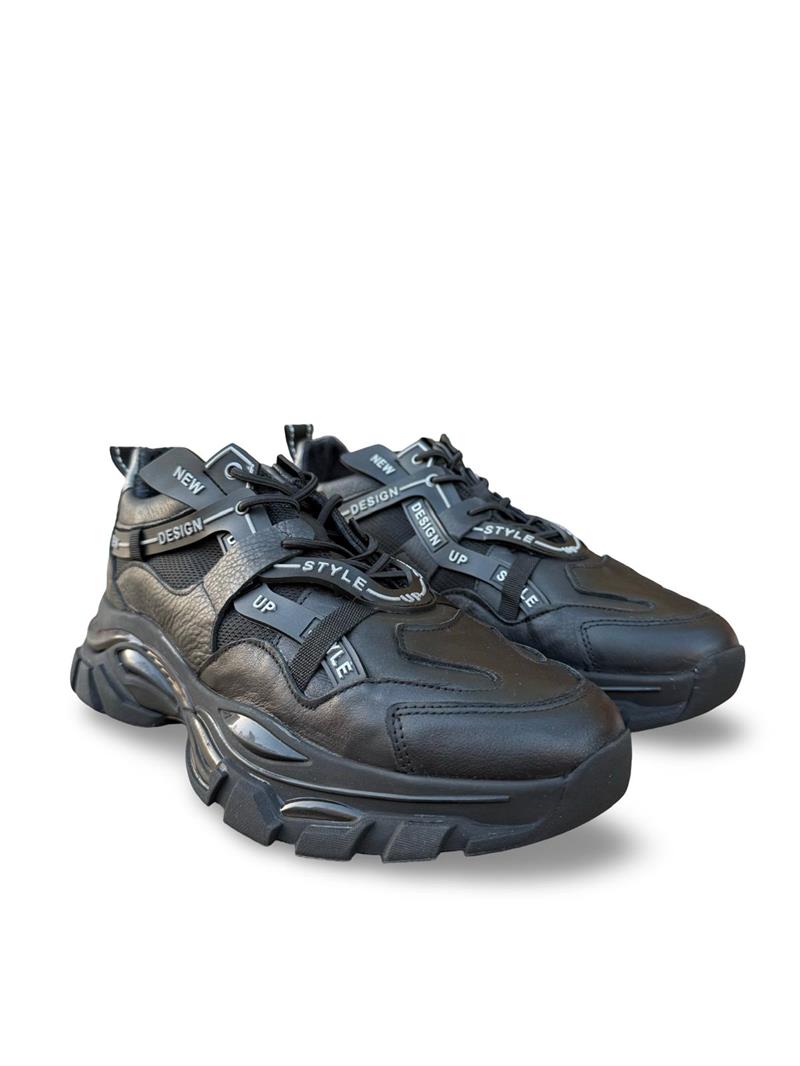 Yalınayak M16346 Hakiki Deri Erkek Tabanlı Sneaker Siyah