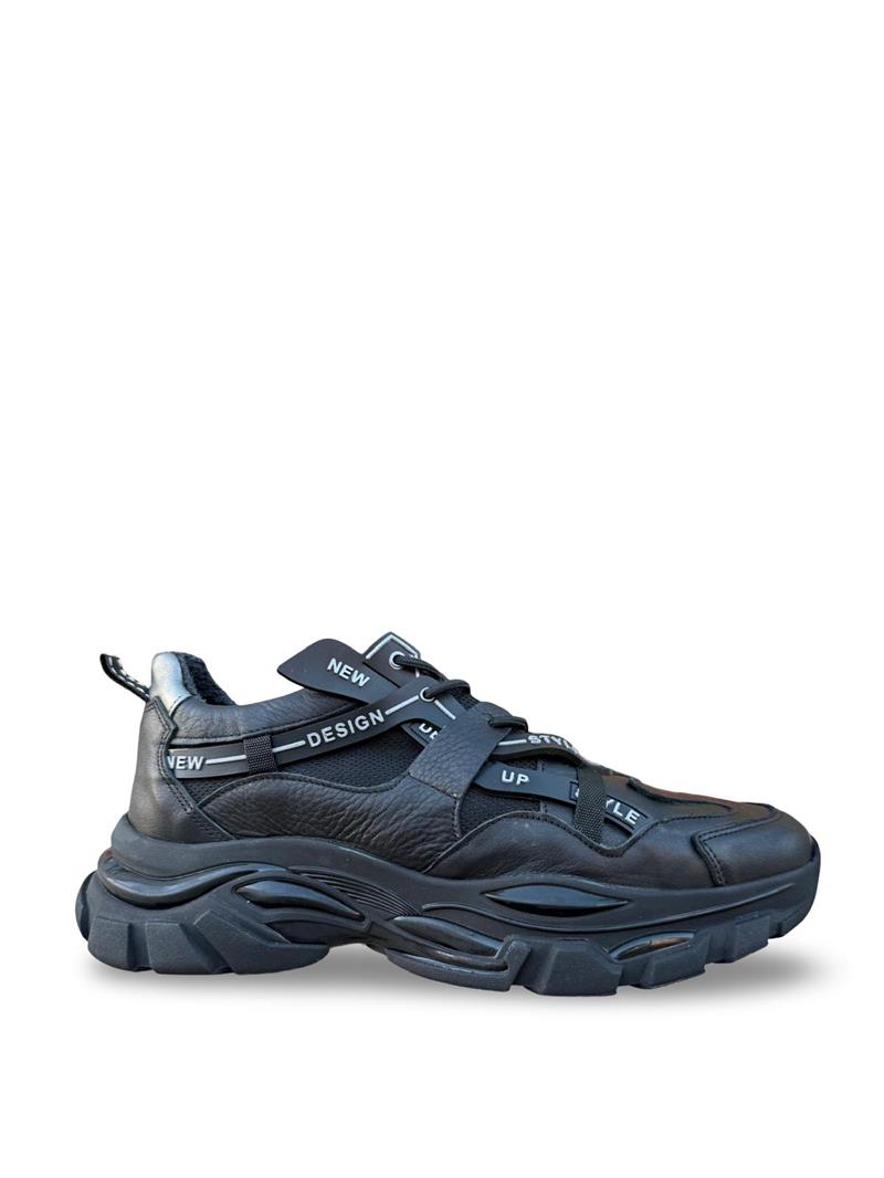 Yalınayak M16346 Hakiki Deri Erkek Tabanlı Sneaker Siyah