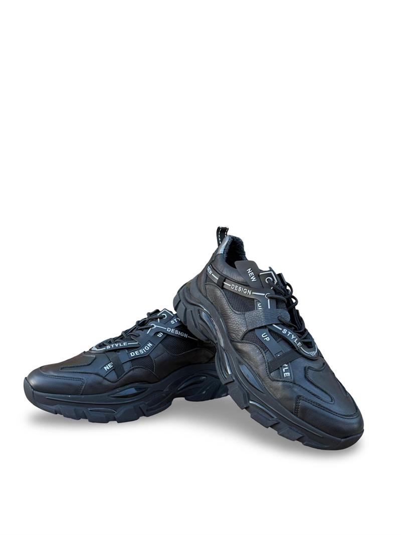 Yalınayak M16346 Hakiki Deri Erkek Tabanlı Sneaker Siyah