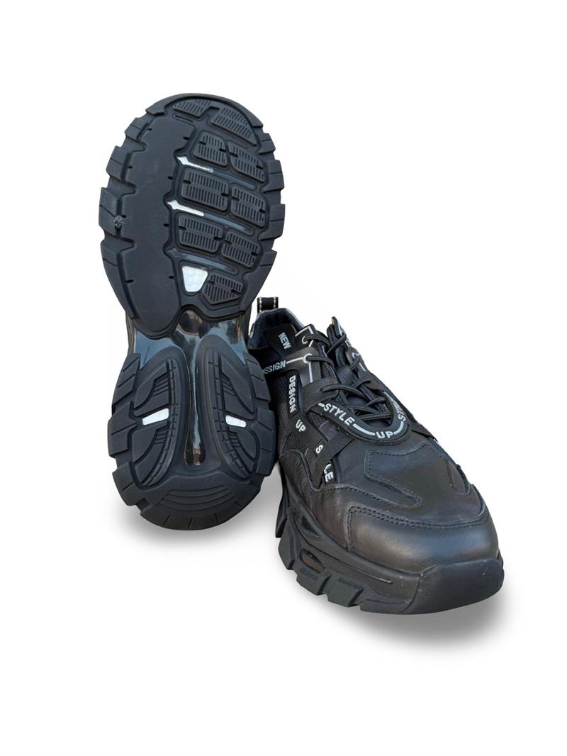 Yalınayak M16346 Hakiki Deri Erkek Tabanlı Sneaker Siyah