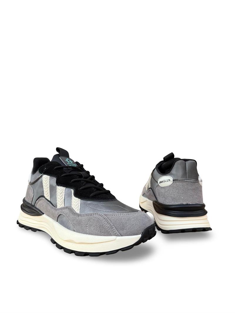 Yalınayak M18216 Hakiki Deri Erkek Sneaker Gri
