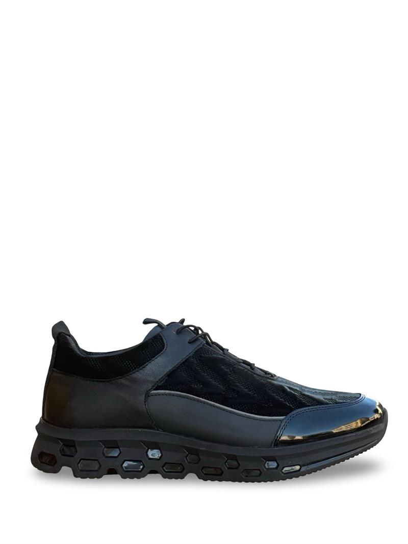 Yalınayak M18316 Hakiki Deri Paraşüt Kaplama Erkek İthal Sneaker Siyah