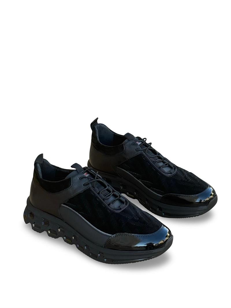 Yalınayak M18316 Hakiki Deri Paraşüt Kaplama Erkek İthal Sneaker Siyah