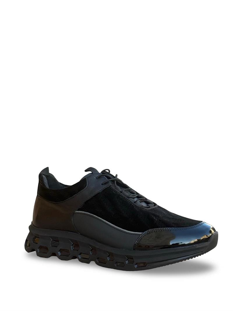 Yalınayak M18316 Hakiki Deri Paraşüt Kaplama Erkek İthal Sneaker Siyah