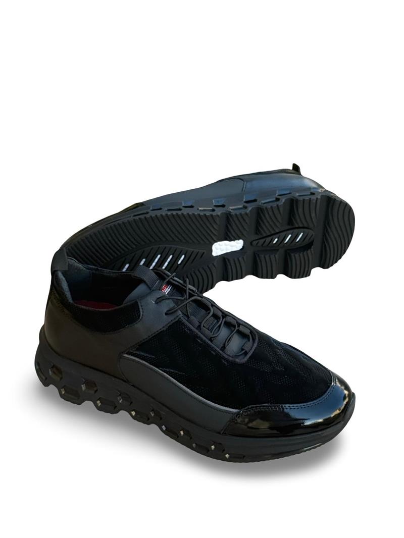 Yalınayak M18316 Hakiki Deri Paraşüt Kaplama Erkek İthal Sneaker Siyah