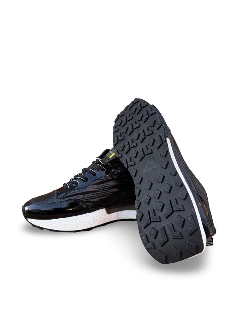 Yalınayak M18344 Hakiki Deri Paraşüt Kumaş Detaylı Erkek Sneaker Siyah Rugan